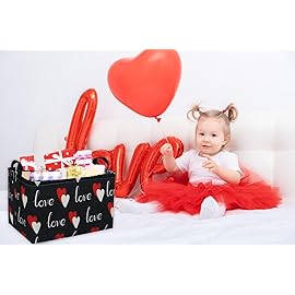 Essme Rectangular Heart Basket Gift Storage Box,Heart Storage Bins Organizer with Handles for Girls Room Decor,Basket,Shelf Basket.(Black love)