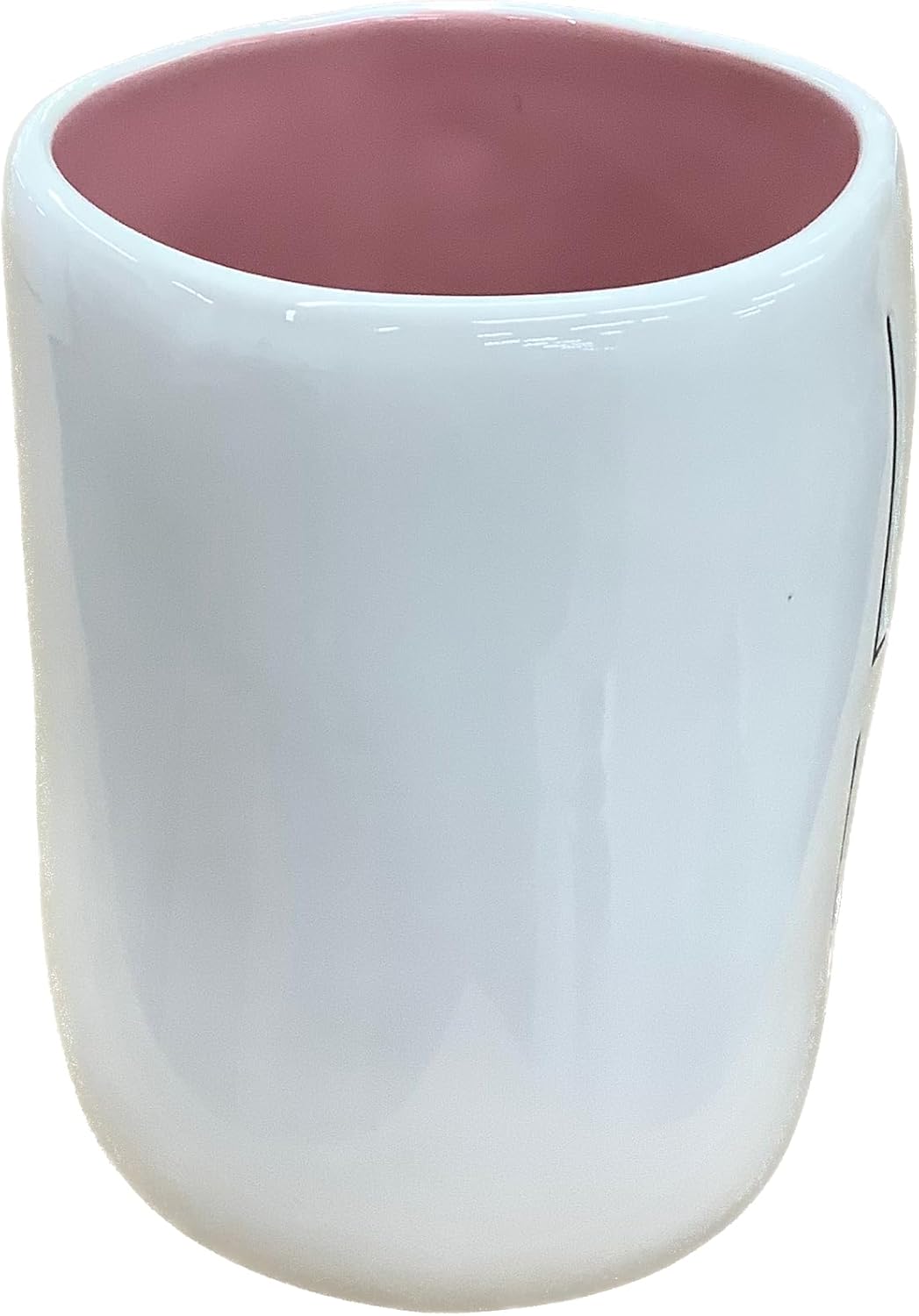 Rae Dunn Valentine's Day Coffee Mug, Love Wins, White with Heart-Shaped Handle and Pink Interior
