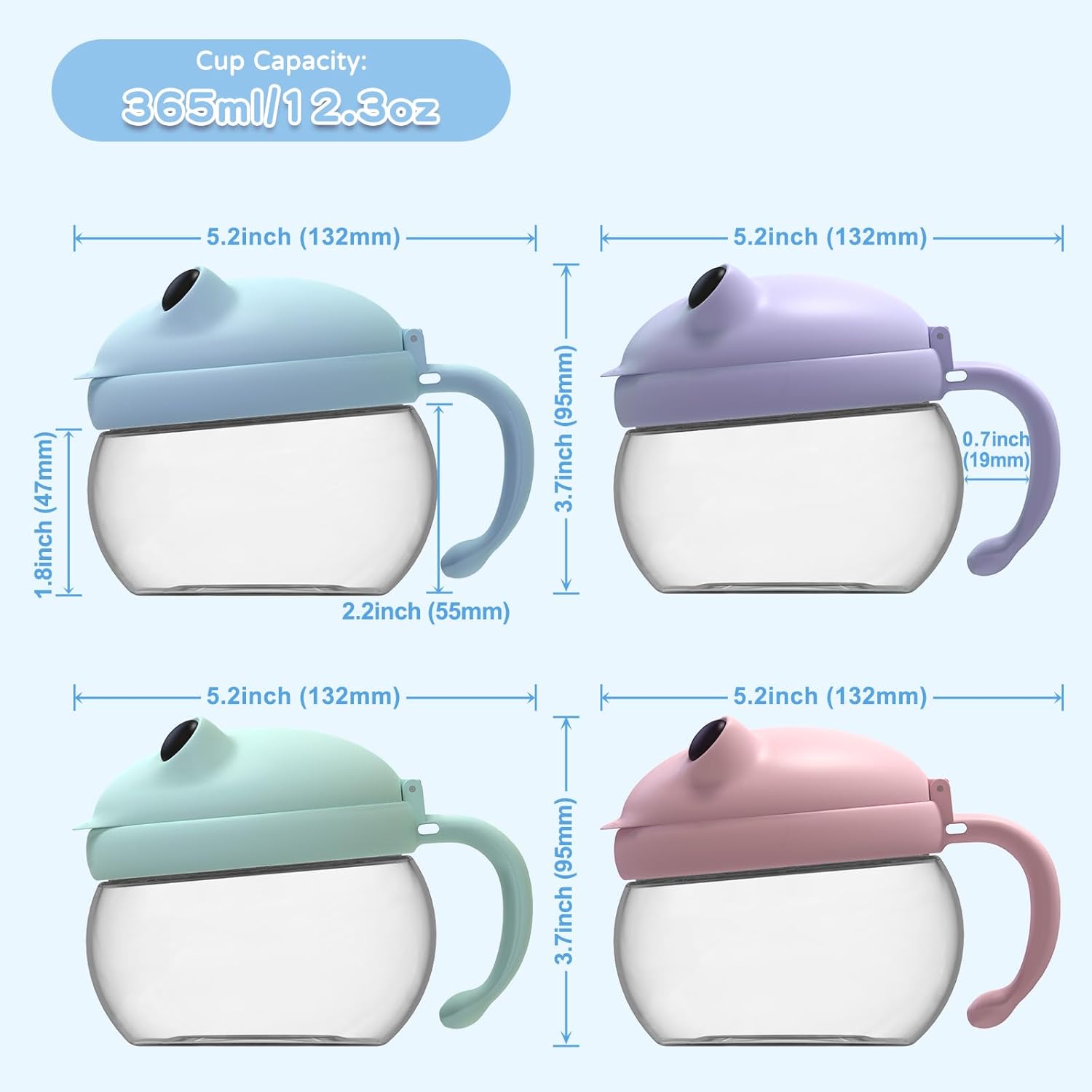 4 Pack 12.3 Oz Snack Cups for Toddlers Spill Proof Food Grade Tritan Baby Snack Container with Cute Frog Lid and Handle PVC Free Kids Snack Catcher Fit for On-The-Go