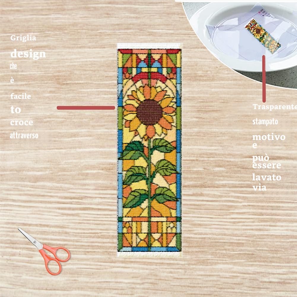 FREEBLOSS Set di 6 segnalibri a punto croce con motivo floreale, set da ricamo con istruzioni per adulti, 22 x 6 cm