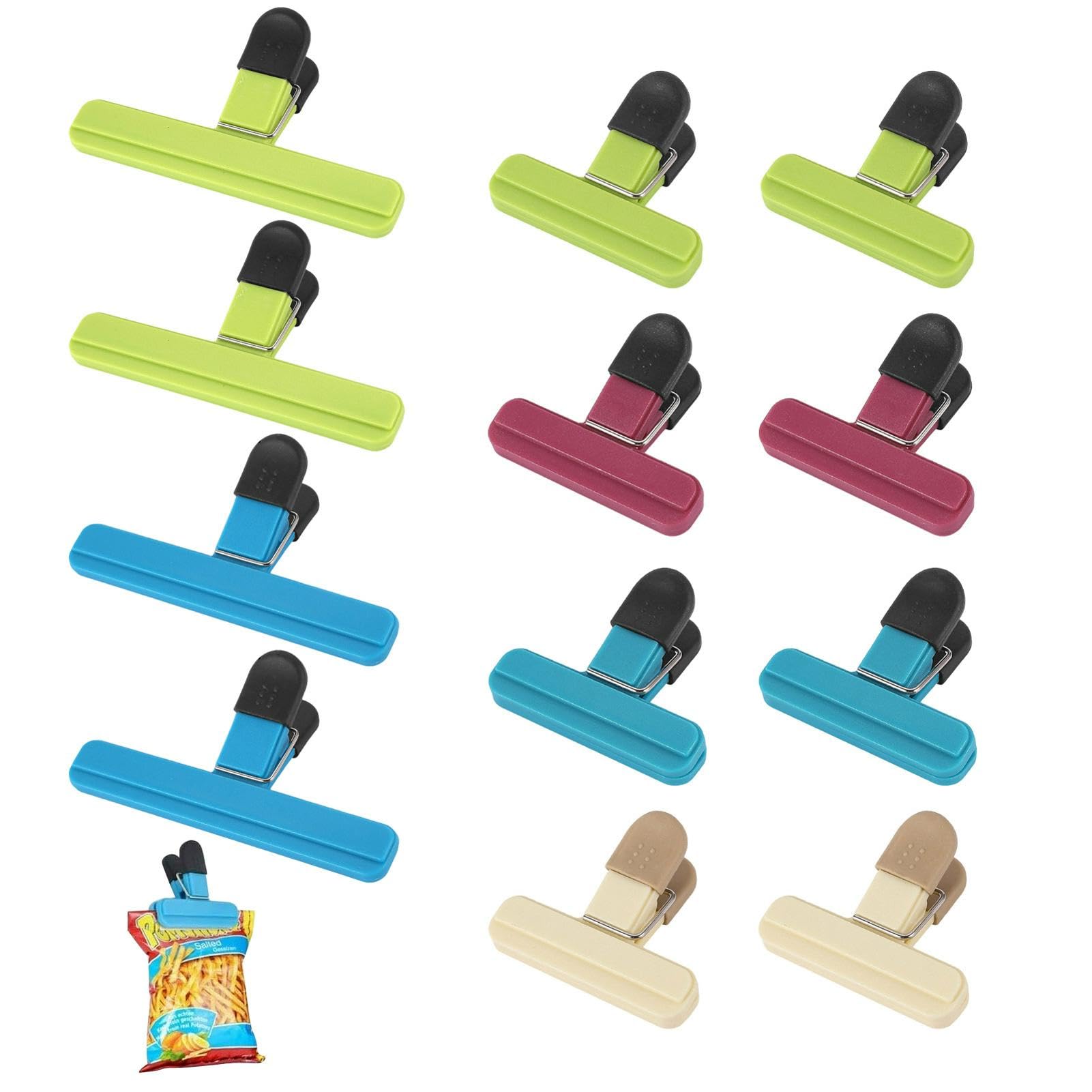 12 Pack Airtight Food Bag Clips, Heavy Duty Sealing Clips in 2 Sizes