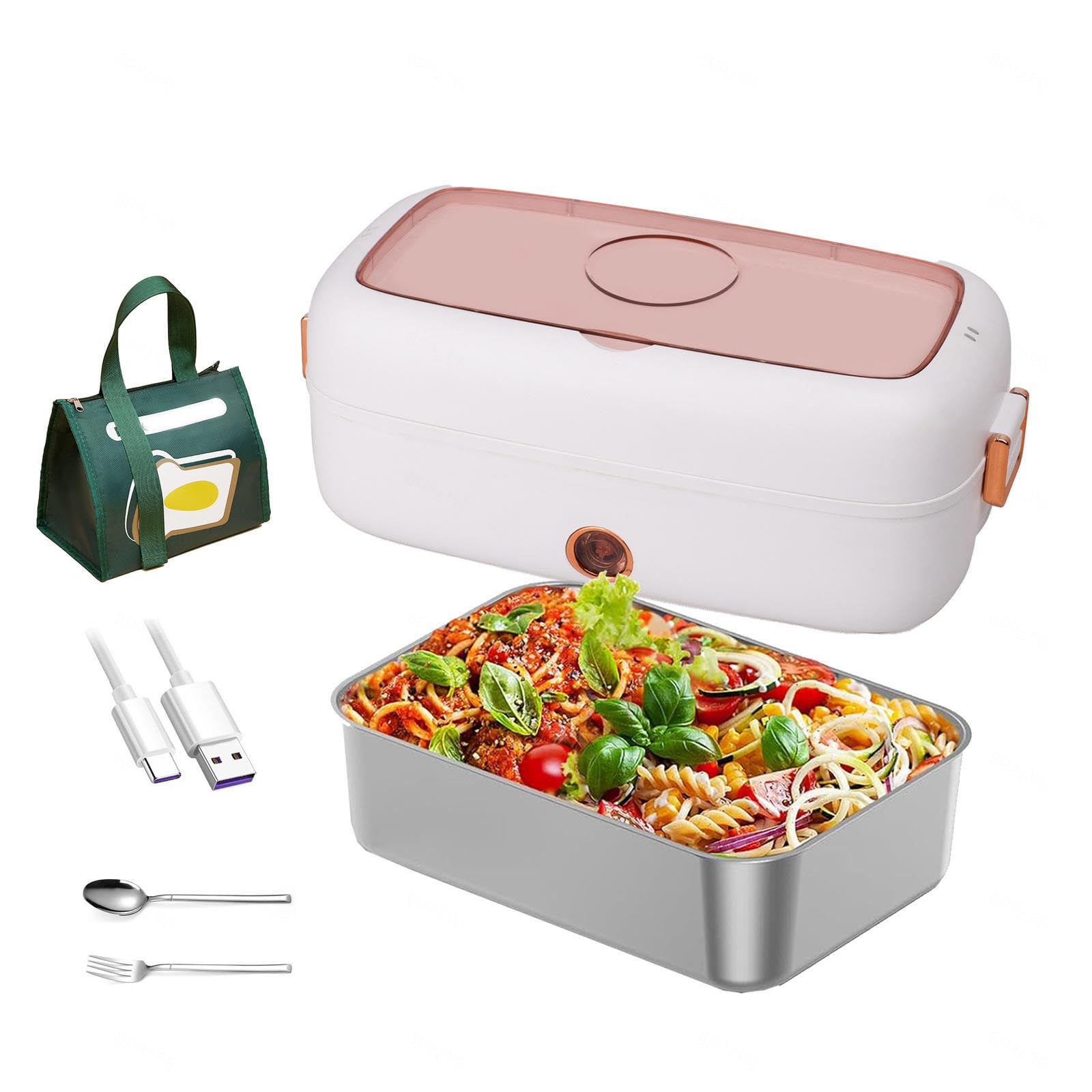 Fiambrera Electrica Adecuado para Portátiles De 12 V/24 V, Fiambrera Termica Aislamiento Térmico De Larga Duración Alimentado por USB, Tartera Electrica Comida Trabajo,White