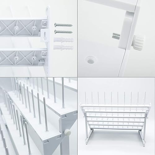 Miniatura 6 de Sew Tech Estante de hilo para 60 carretes o 30 conos, soporte de rosca grande montado en la pared con clavijas largas, soporte de hilo de plástico