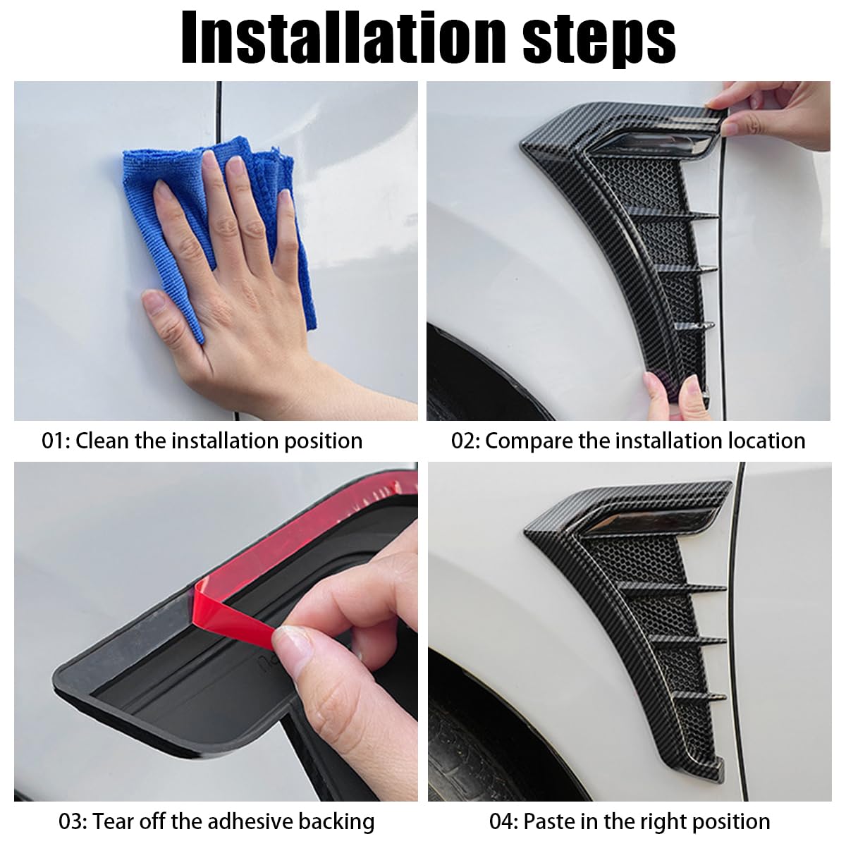 JNNJ 2Pcs Car Laterale Vent Vent Cover Trim, Universale Griglia Laterale Per Flusso D'Aria Per Auto, Rivestimento Di Prese D'Aria Laterali Decorative, Universali Car Styling Accessori(Nero)