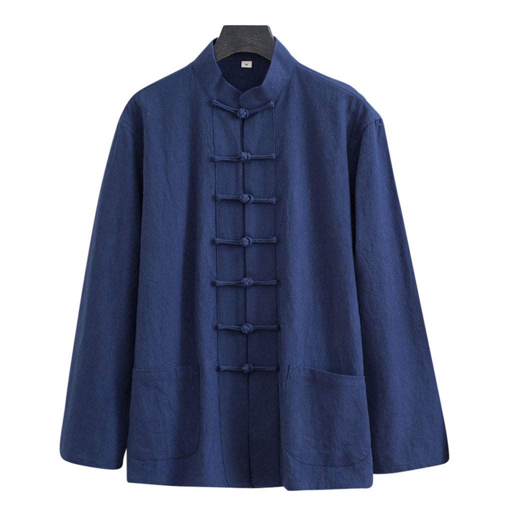 ZHOUXIAO Lâche Tai Chi Uniformes Hommes Chinoise Traditionnelle Kung Fu Vêtements Coton Linge de Linge Chun Vêtements, Travaux à Manches Longues Hanfu Jacket Chemise Costume cyan-3XL