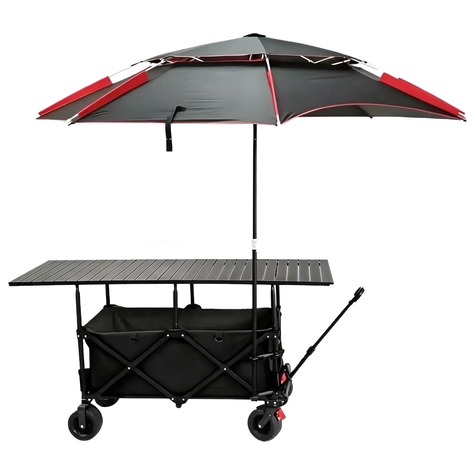 Collapsible Portable Vendor Cart with Detachable Table and Sun Umbrella