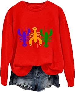 AMDOLE Haut à Manches Longues et col Rond imprimé Homard pour Femmes Plaid Sweat Capuche