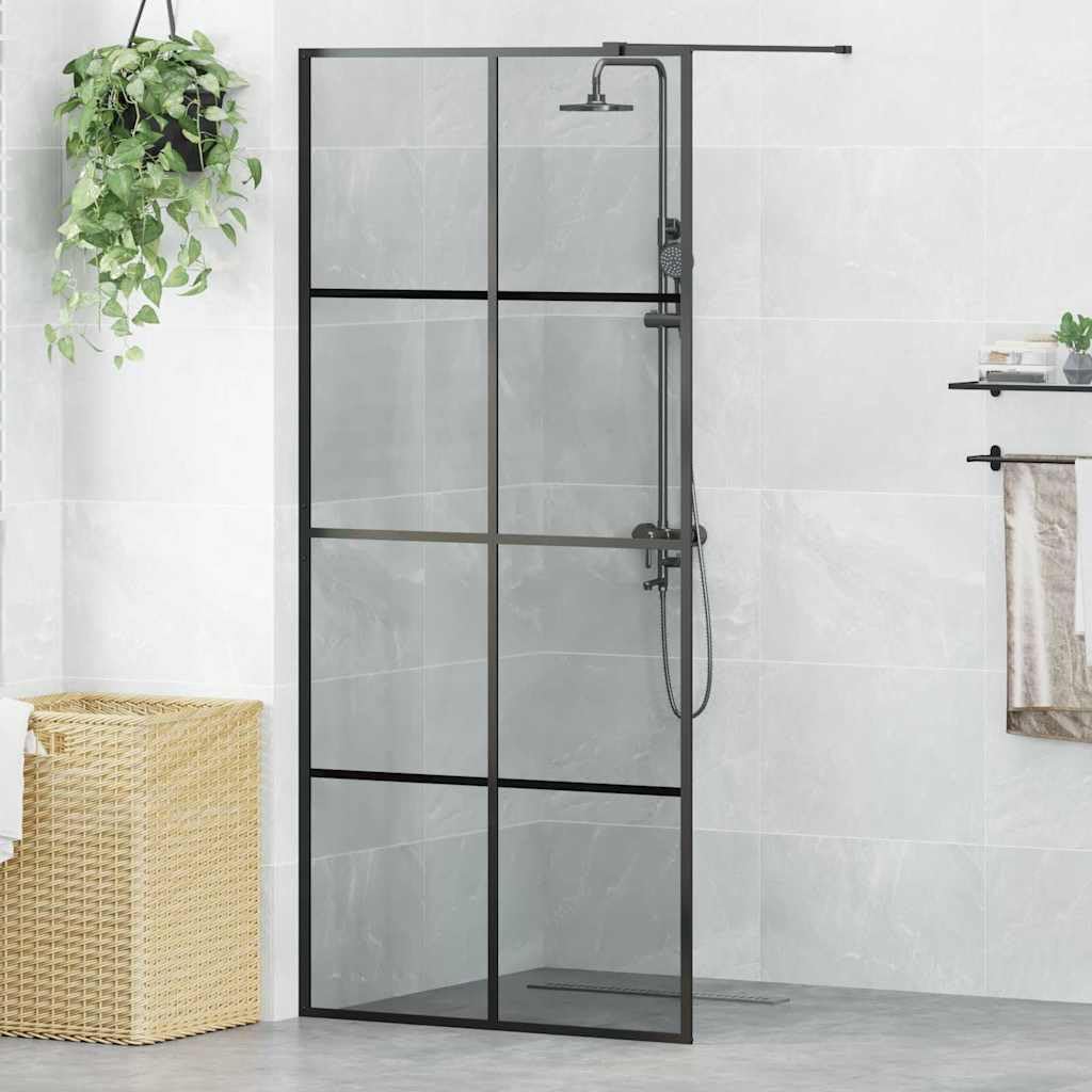 Ścianka prysznicowa Walk-in, czarna, 90 x 195 cm, szkło hartowane z aluminiową ramą, regulowana od 89 do 90 cm, uchwyt 100 cm do nowoczesnej łazienki i ochrona przed pryskaniem