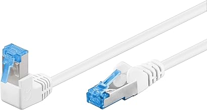 goobay Câble Patch Cat 6A Haute Vitesse avec fiche 90 degrés Ethernet Playstation, Xbox, DSL, PimF, fiche RJ45, Blanc, 3 m 51566