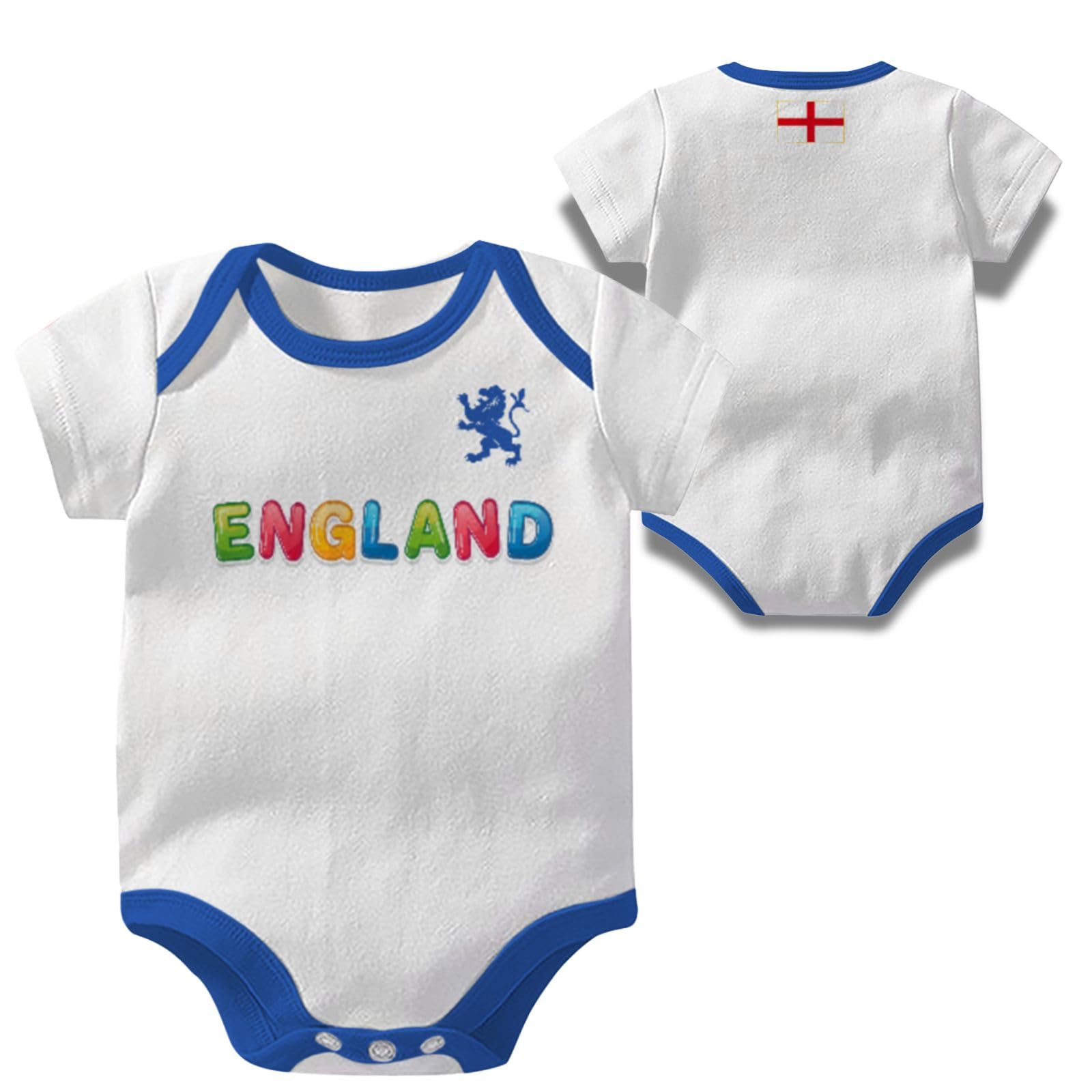 GEREISHIRE England Football Baby Grow Bodysuit Infants Onesie Newborn One-Piece Romper White Blue 12-18 Months