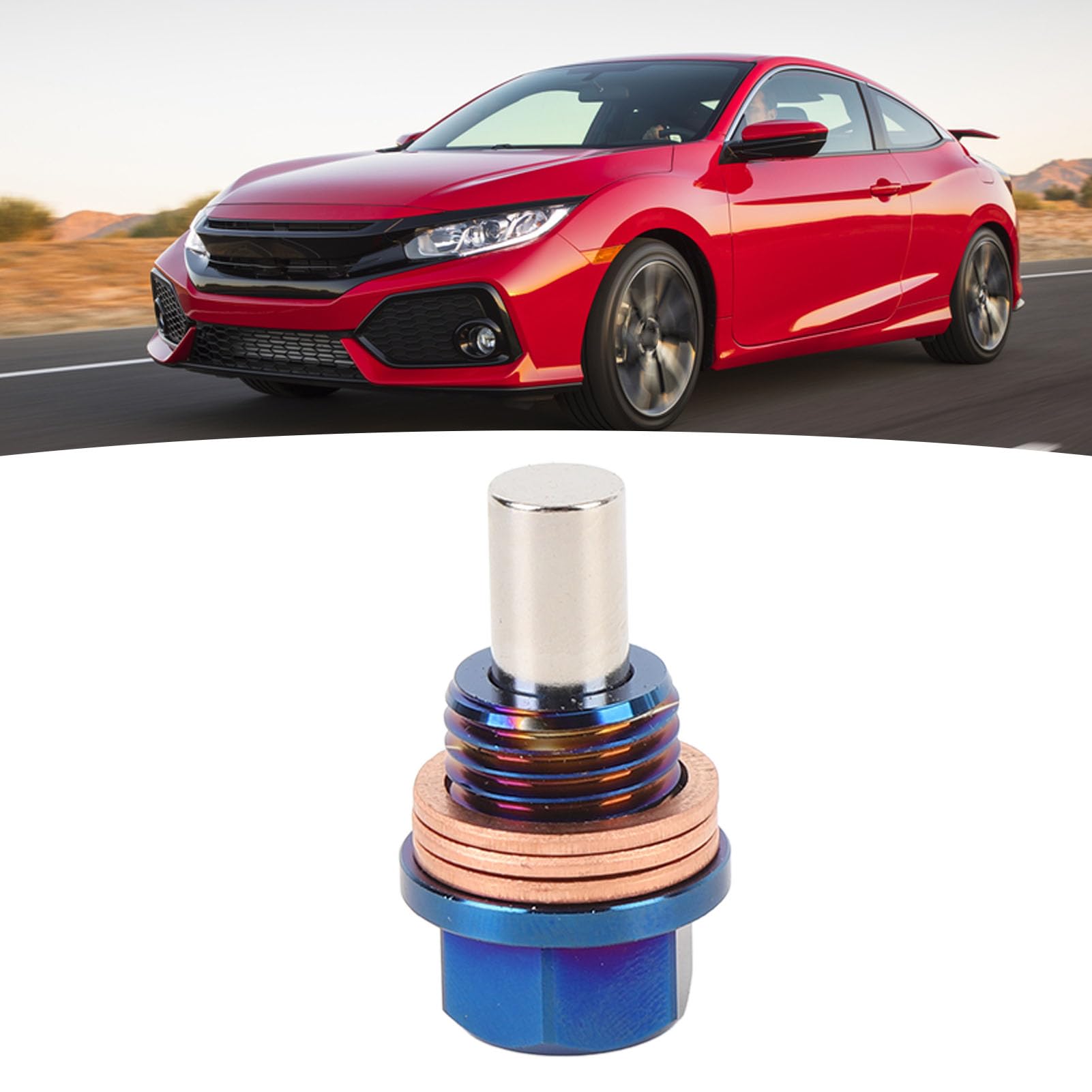 Magnetic Oil Drain Plug, M14 X 1.5 Ti Alloy Engine Oil Sump Drain Nut Bolt with 3 Gaskets for Vehicle