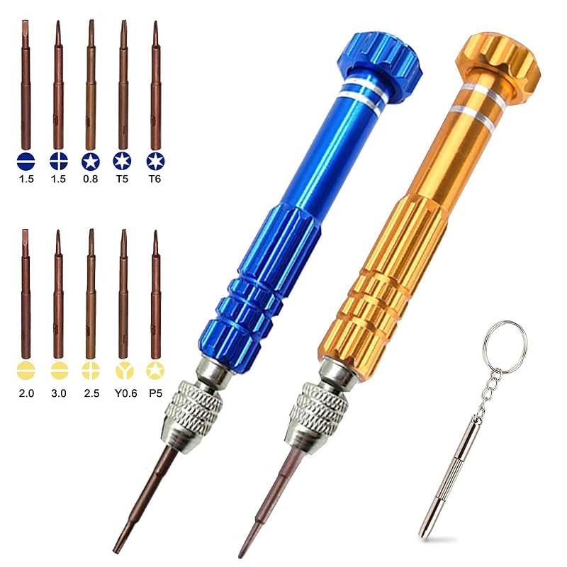 Kit de Chaves de Fenda de Precisão ESINAM 13 em 1 com Bits Magnéticos para Óculos, Relógios e Eletrônicos Azul e Amarelo