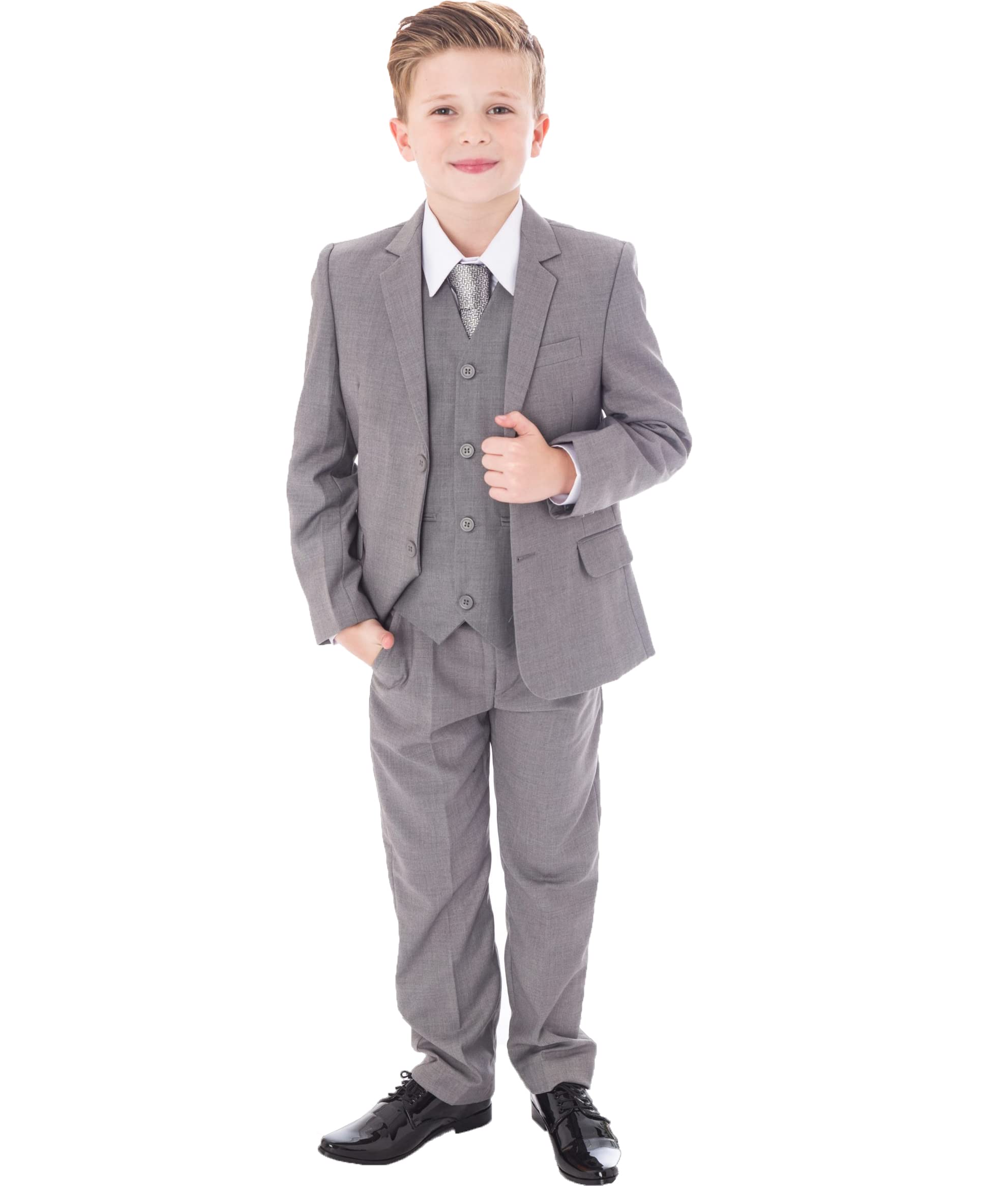 Vivaki Boys Light Grey Suit Formal Wedding Page Party Prom 5Pc Suit (6/9 Months)