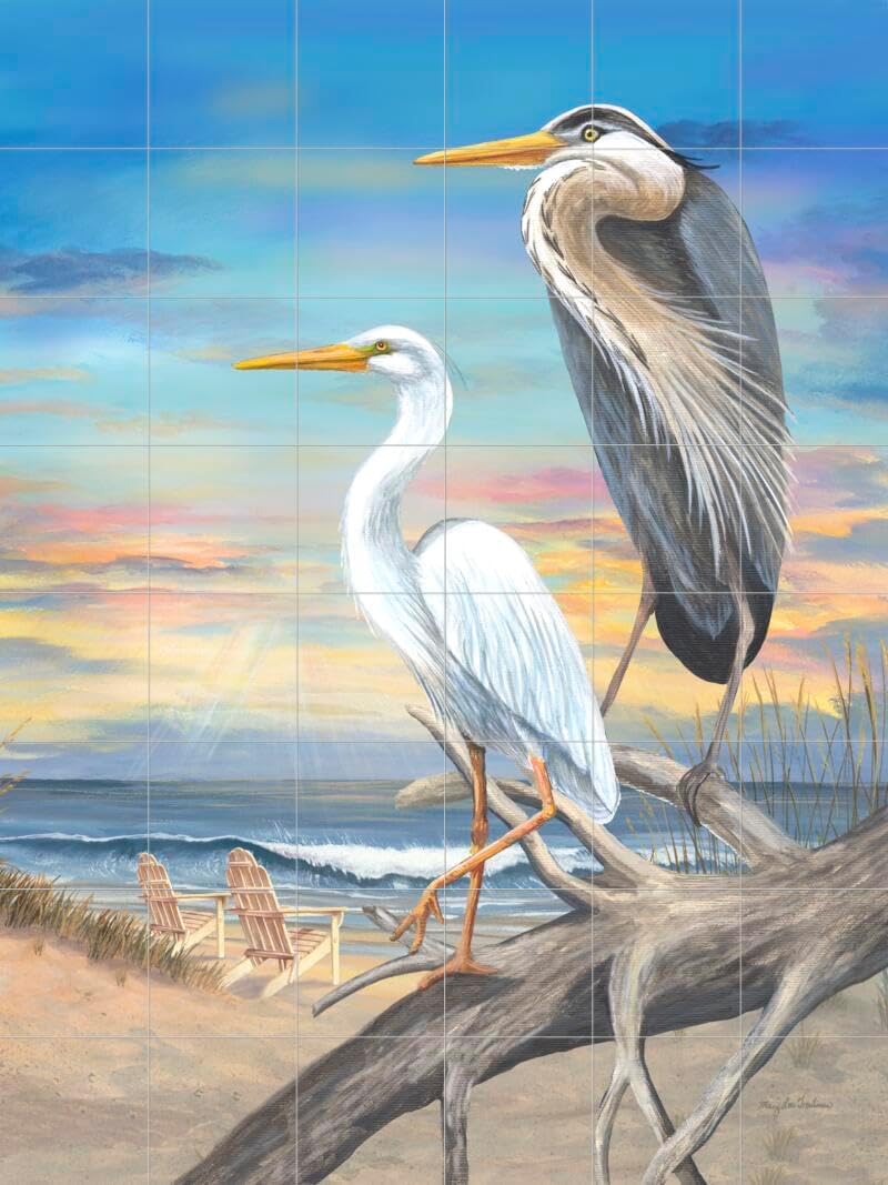 Ceramic Backsplash Tile Mural Waterfowl Bird Kitchen/Bathroom - Coastal Herons - Mary Lou Troutman