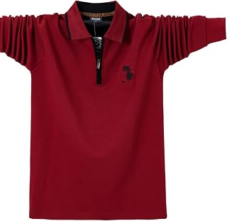 Men's Plus Size Polo Shirt, Casual Zip Lapel Oversized Long Sleeve T-Shirt Loose Top for Big Guys Fat Man