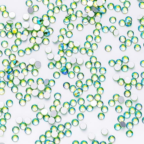 3000Pcs Flat Back Glass Rhinestones for Bedazzling(1.6mm,Light-Green AB)