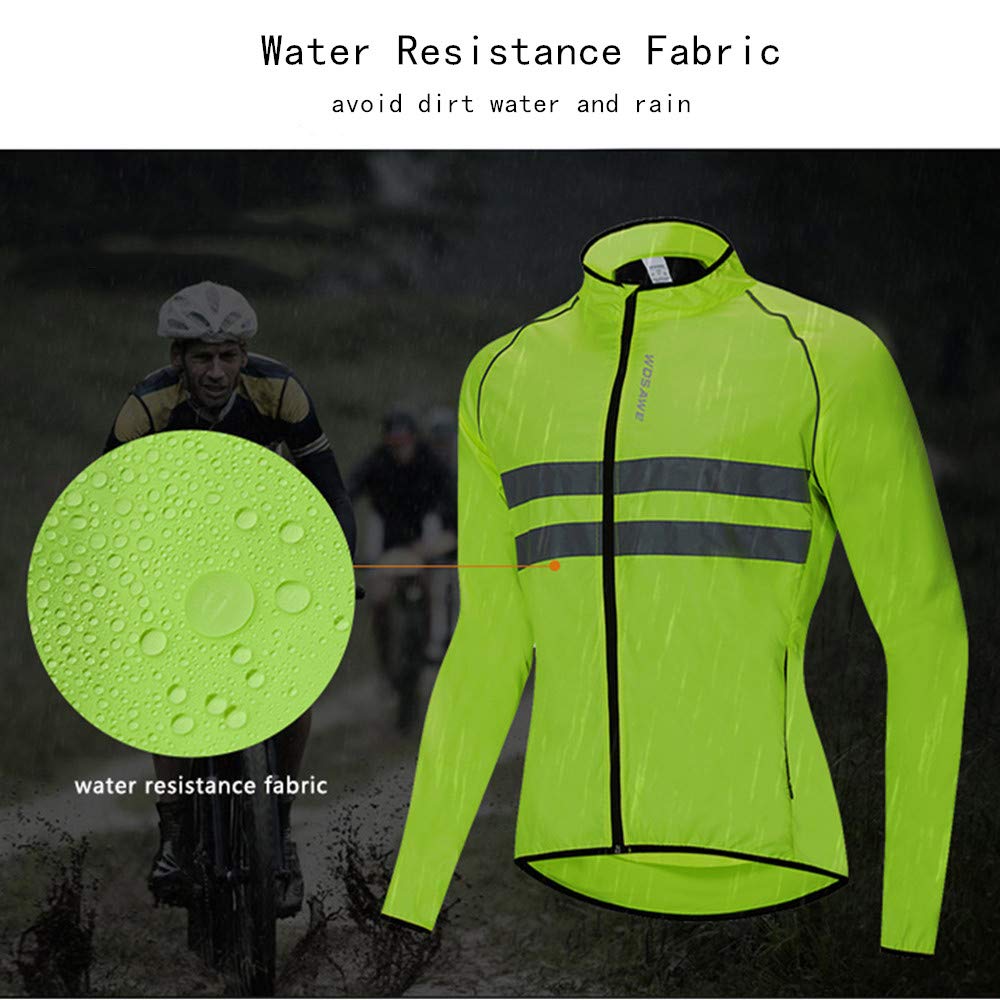 WOSAWE Chaqueta de ciclismo para hombre Chaqueta impermeable ultraligera con tapón de viento Chaqueta transpirable de manga larga(Verde XL)