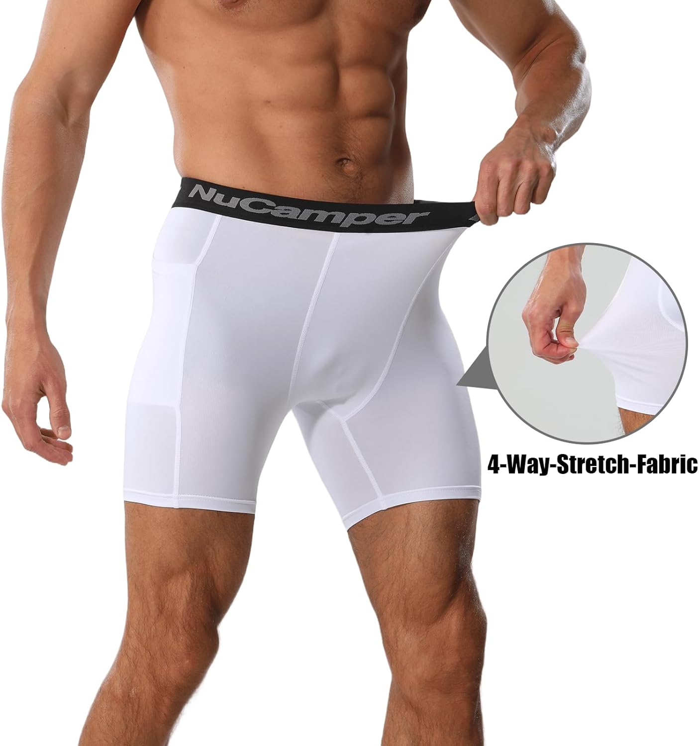NuCamper Men’s Compression Shorts with Pocket Spandex Athletic Underwear Performance Gym Boxer Briefs Active Baselayer Shorts - Image 5