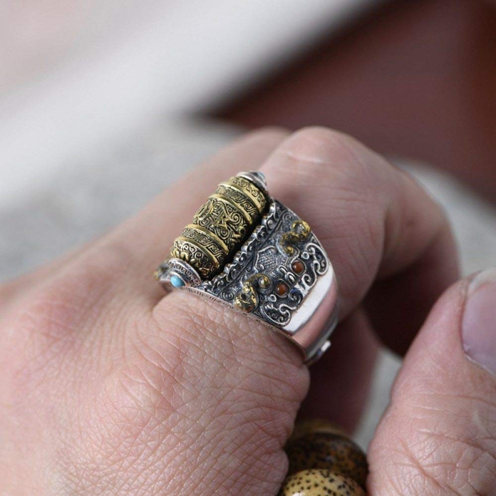 Einstellbare Ring Frauen,S925 Sterling Silber Retro Distressed Breite Spin Nation Verstellbar Open Knuckle Schwanzring Finger Joint Zehenring Schmuck Für Frauen Mädchen Geschenk Hochzeit Muttertag