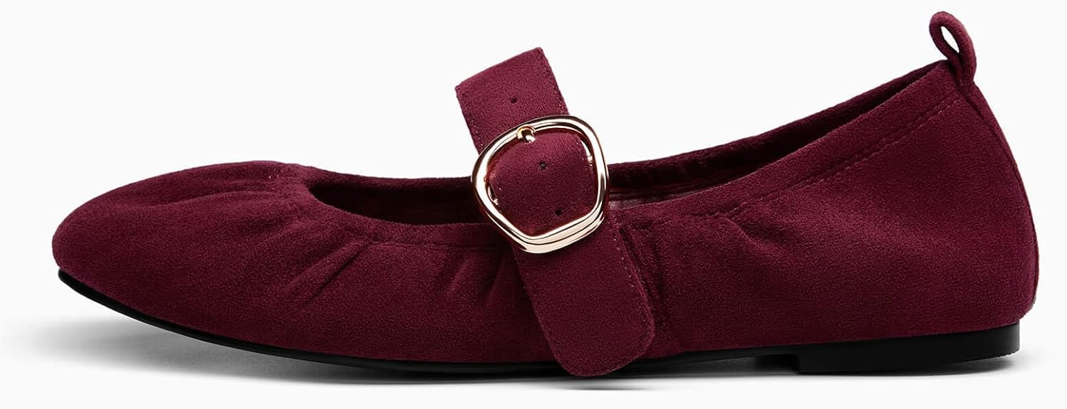 Coutgo Womens Ballet Flats Ruched Round Toe Mary Jane Flats Comfortable Slip On Dressy Shoes - Image 4