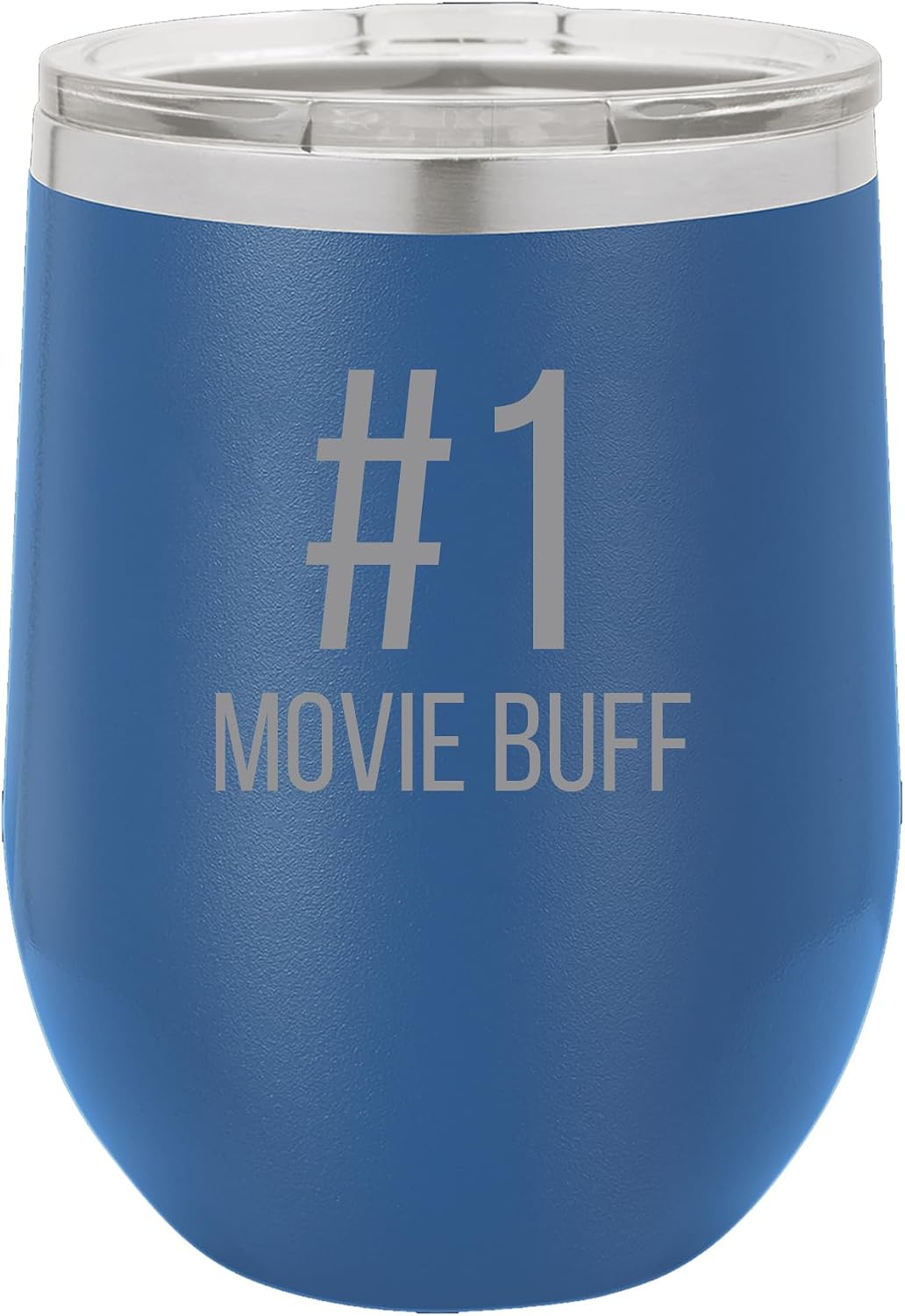 #1 Movie Buff Laser Engraved 12 oz Wine Polar Camel Blue Coffee Tumbler, Stainless Steel Vacuum Insulated Travel Mug with Lid, Gift for Movie Buffs
