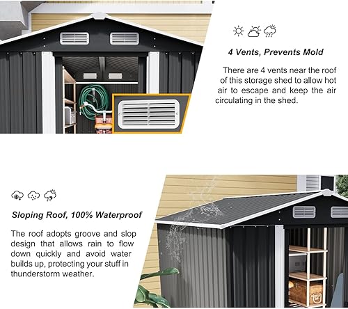 Miniatura 4 de Cobertizo de almacenamiento de 6 x 6 pies, cobertizos y almacenamiento al aire libre, cobertizo de almacenamiento al aire libre de doble puerta con