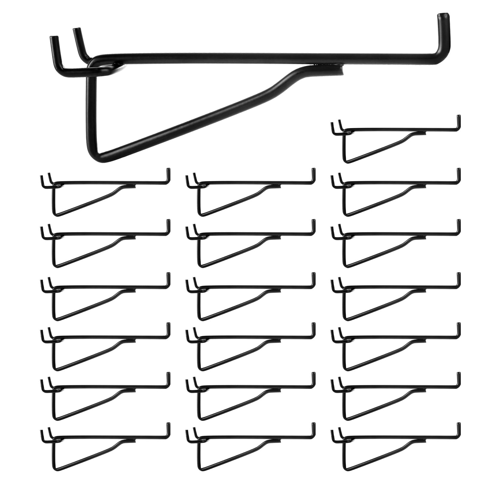 DAJAVE 20 Pack Metal Pegboard Hooks 6 inch pegboard Shelf Brackets Fits 1/8 Pegboard, Heavy Duty Peg Board Hook Black Peg Board Shelving for Organize