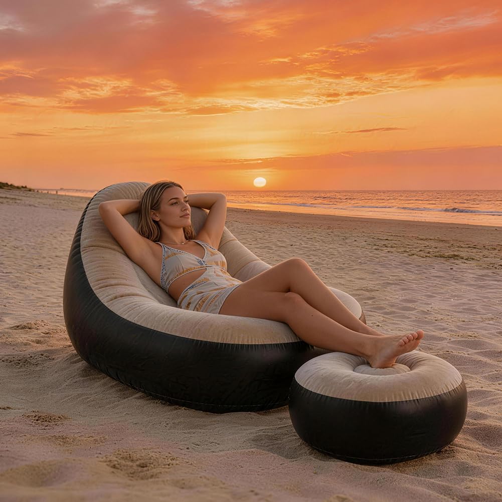 Canapé gonflable avec repose-pieds, fauteuil gonflable, portable, pour salon, chambre à coucher, jardin (café)