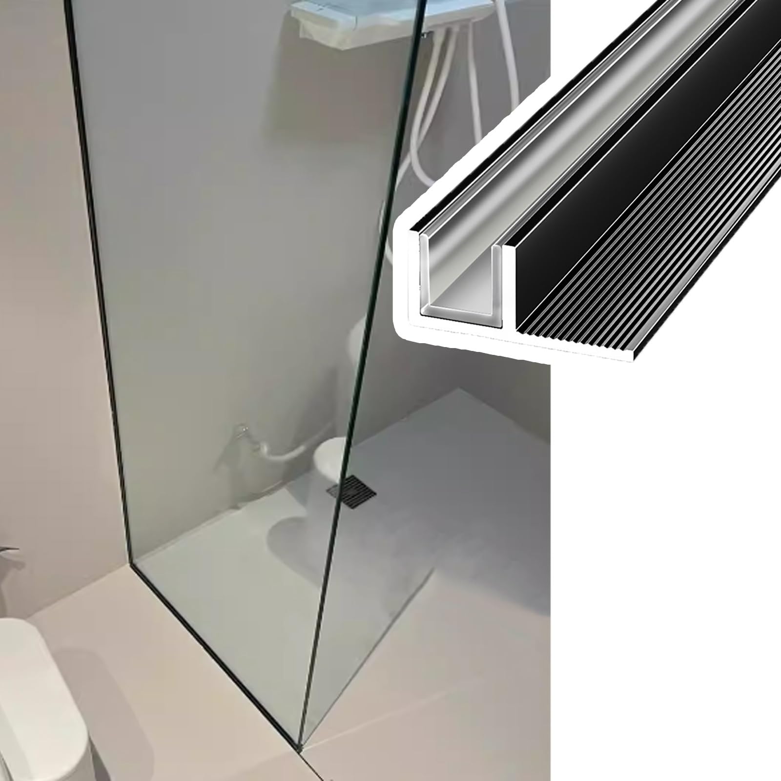 Djphofs Black Heavy-Duty Metal Glass Fixed Channel, Versatile F For Frameless Panel Installations, Waterproof Bath Panels Radius Custom Length(,L1.9m(75In) W10mm(25/64In))