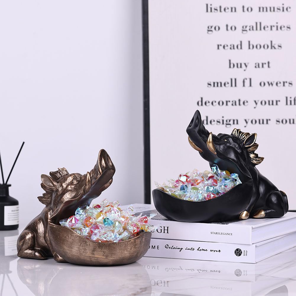 Sculpture de sanglier en résine,plat à bonbons,pot à biscuits,bol à clés, cadeau,décor de sanglier en or noir,statue de décoration d'intérieur moderne,table console,table à manger, gadget de rangement