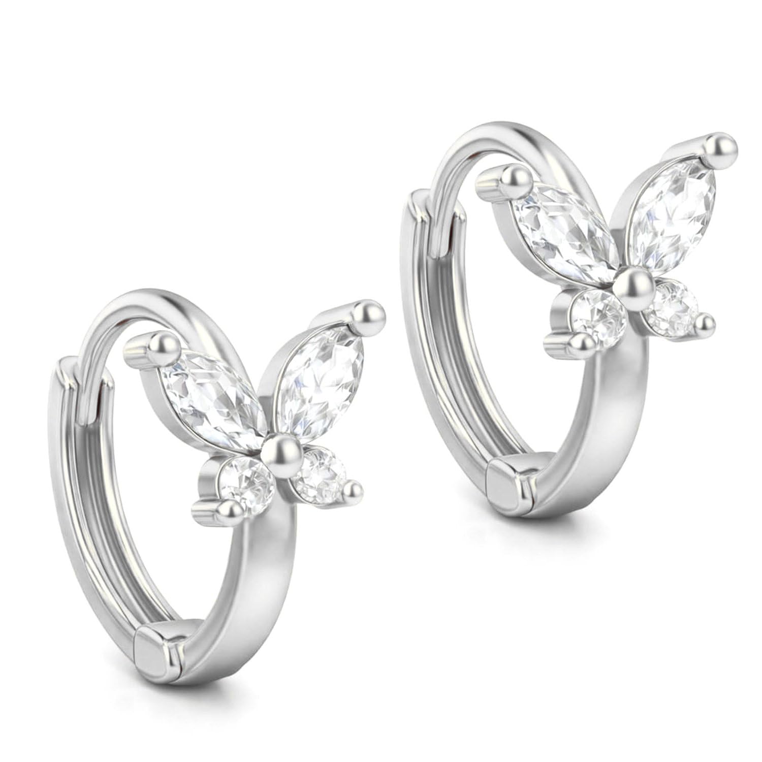 FASHIONS Elegant 18K Silver Plated Butterfly Design White AD Stone Small Bali Earrings Anti Tarnish Ear Hoops Jewellery for Women-image-20