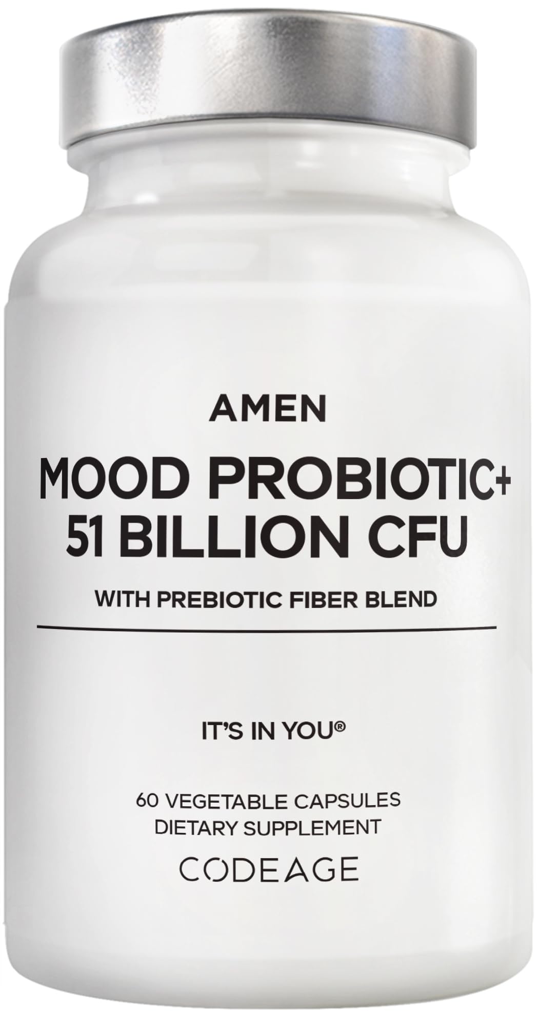Amen Mood Probiotic Supplement 51 Billion CFU - Organic Prebiotics and Probiotics - Acidophilus Probiotic Pills, Fibers - Mood Organic Ashwagandha, Blueberries - Vegan & Non-GMO - 60 Capsules