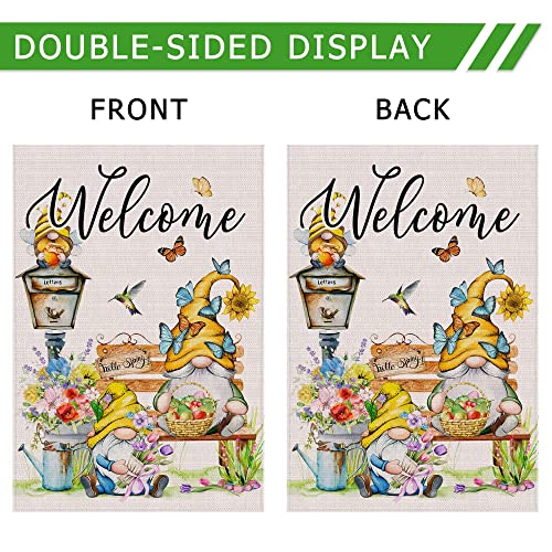 Spring Summer Flag 28 X 40 Double Sided, Large Gnome Welcome Garden Flag For Outdoor, Burlap Decorative House Flag, Spring Summer Gnome Decor, Farmhouse Seasonal Spring Garden Flag For Yard Outside #TOP1