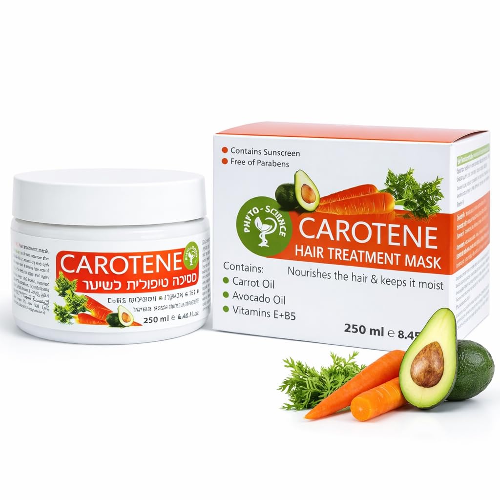 DR. SCHAVIT Carotene Hair Treatment Mask – Nourishing & Moisturizing with Carrot Oil, Avocado Oil, Vitamin E + B5, Sunscreen Protection, Paraben-Free, 250ml/8.45 fl.oz