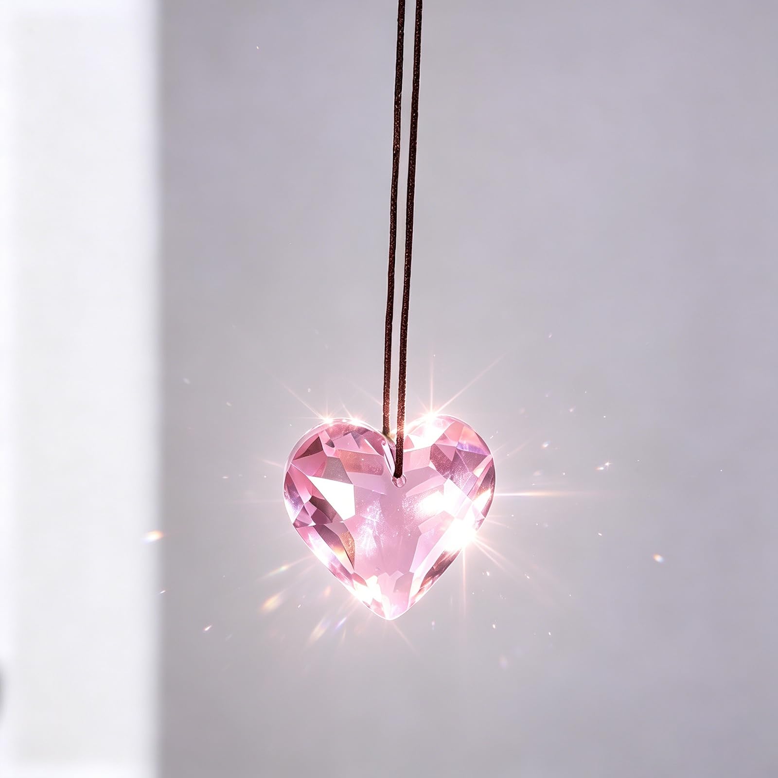 M METERXITY 2 Pack Colorful Garden Suncatchers with Chain Pendant Ornament, Hanging Crystals for Windows, Heart Glass Suncatcher for Indoor and Outdoor Decoration [Pink]
