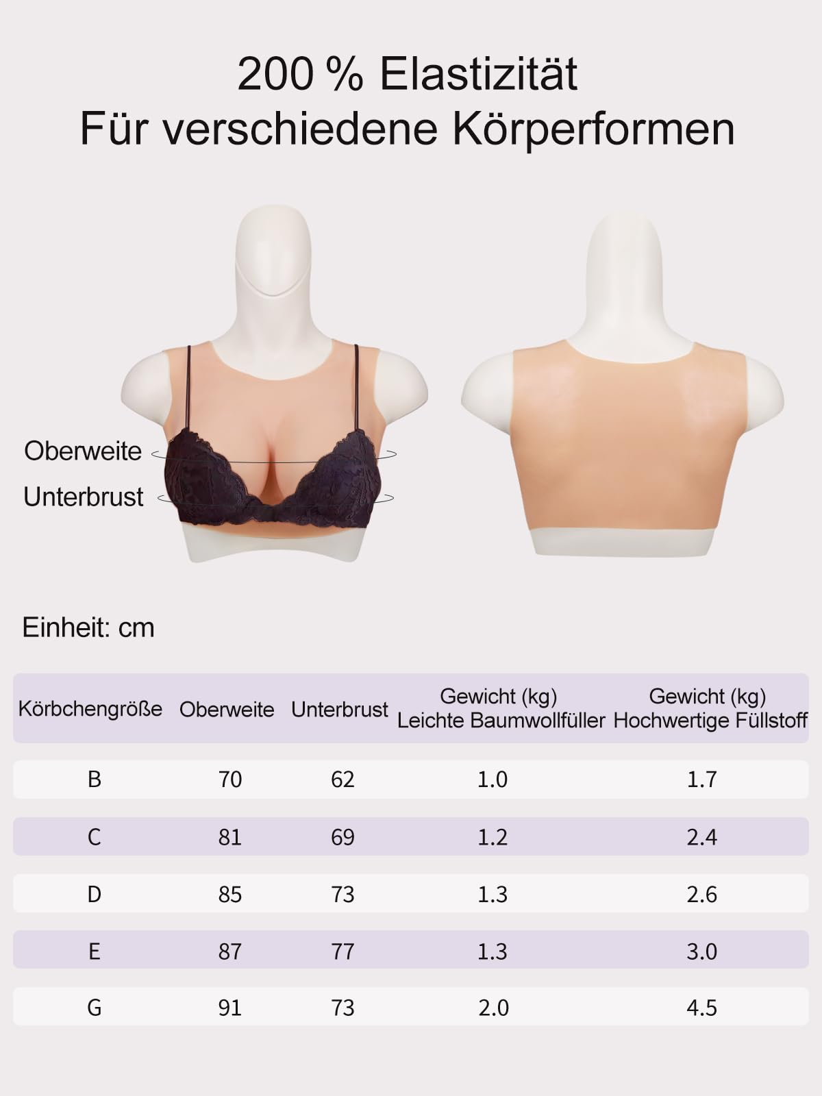 Silikonbrüste [Kurz mit Rundhals] – Realistische Silikonbrustplatten & künstliche Brüste, Brustformen für Crossdresser & Cosplay