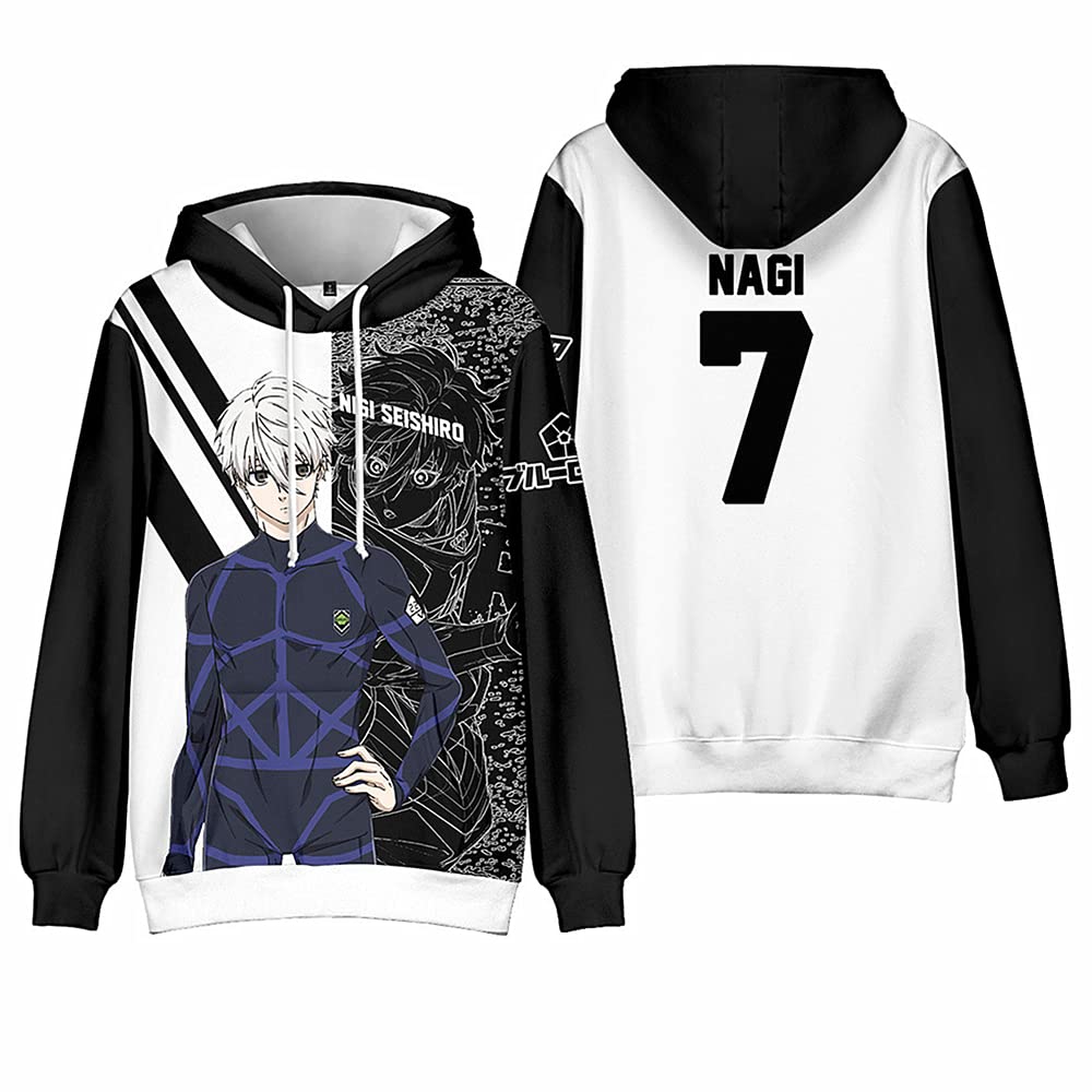 Felpa con cappuccio blu Lock Isagi Yoichi con stampa 3D modello pullover felpa con cappuccio Bachira Meguru casual a maniche lunghe anime felpe con cappuccio per adulti unisex, F, XS