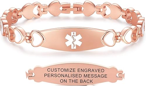 Pulseras de alerta médica de corazón para mujeres pulseras médicas con grabado personalizable gratuito