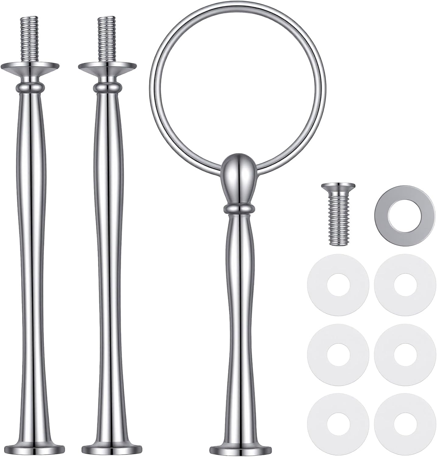salbsever Cake Stand Hardware, Tiered Plate Hardware, 3 Tier Stainless Steel Tiered Tray Kit with Handle Fittings, Silver Rod for DIY Display