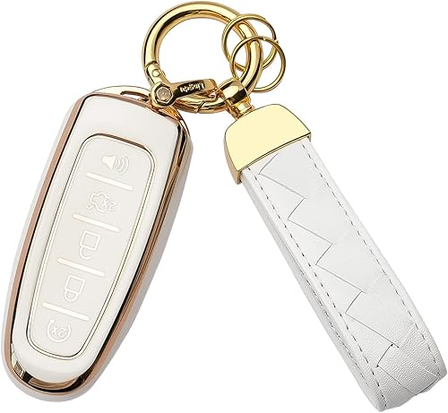 FOB - Funda para llavero Ford para CMAX Escape Focus Edge Expedition Explorer Flex Taurus Smart Key Shell Case, Blanco marfil.