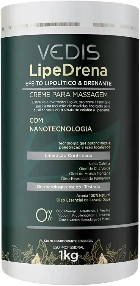 Creme de Massagem LipeDrena 1kg Vedis Profissional – Lipolítico e Drenante com Nanotecnologia