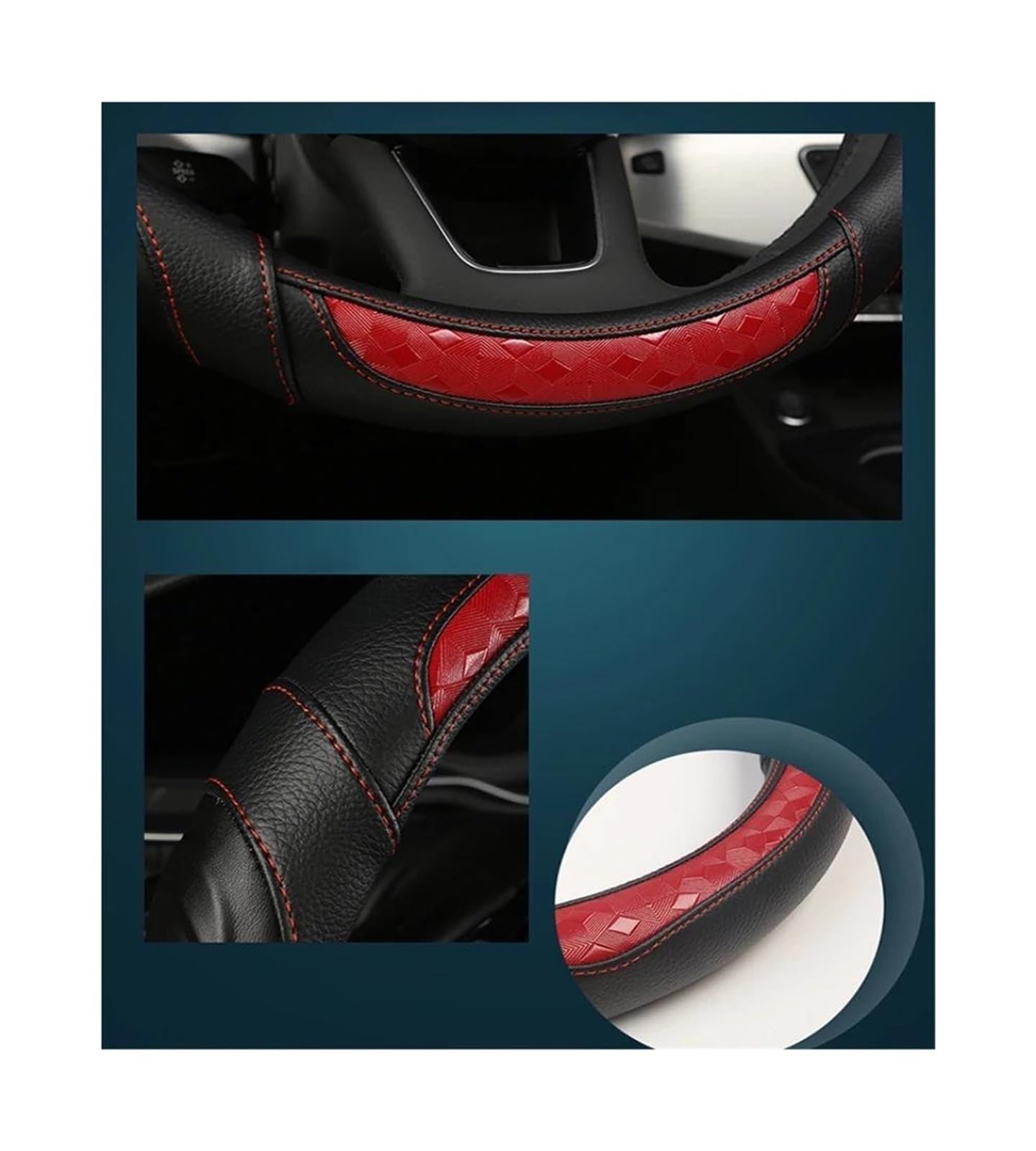 Pokrowiec na kierownicę samochodową 38 cm w kształcie litery O lub D do Hyundai Elantra, Santa Fe, Kona, I40 i Palisade. Czerwony pokrowiec na kierownicę w kształcie litery D.