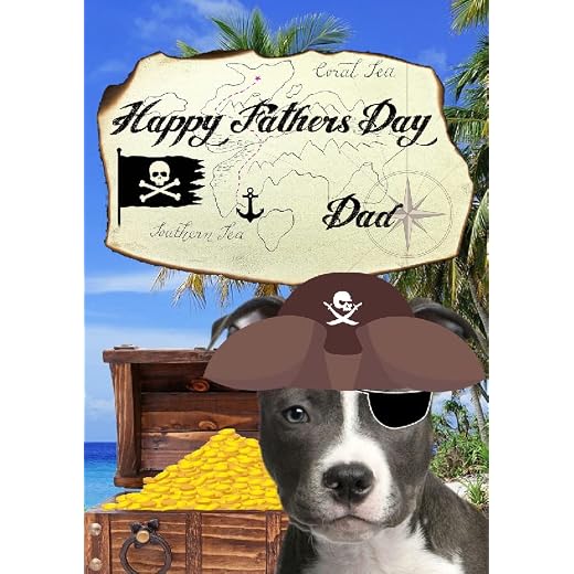pb&fd143 Staffordshire bullterrier valp hund pirat rolig söt glad fars dag gratulationskort a5