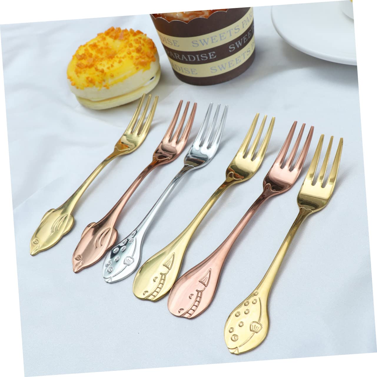 ABOOFAN 6Pcs Stainless Steel Fish Fork with Long Handles Food Grade for Fruits Desserts and Appetizers Includes Dolphin and Dishwasher Safe