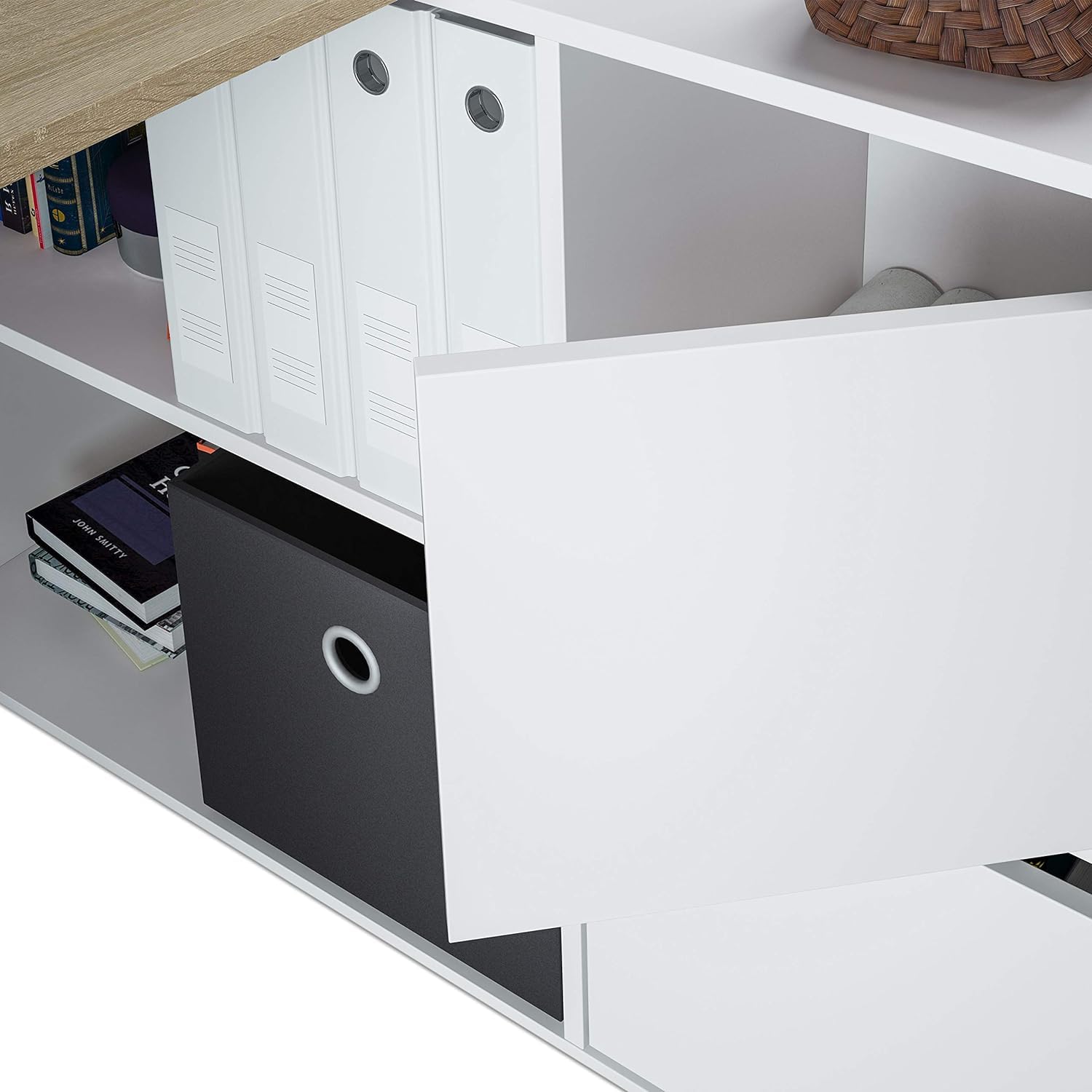 Habitdesign 0F4606A - Mesa Escritorio, Mueble de despacho, Modelo Adapta, Medidas: 74 x 120 x 77 cm, Color Blanco artik y Roble Canadian