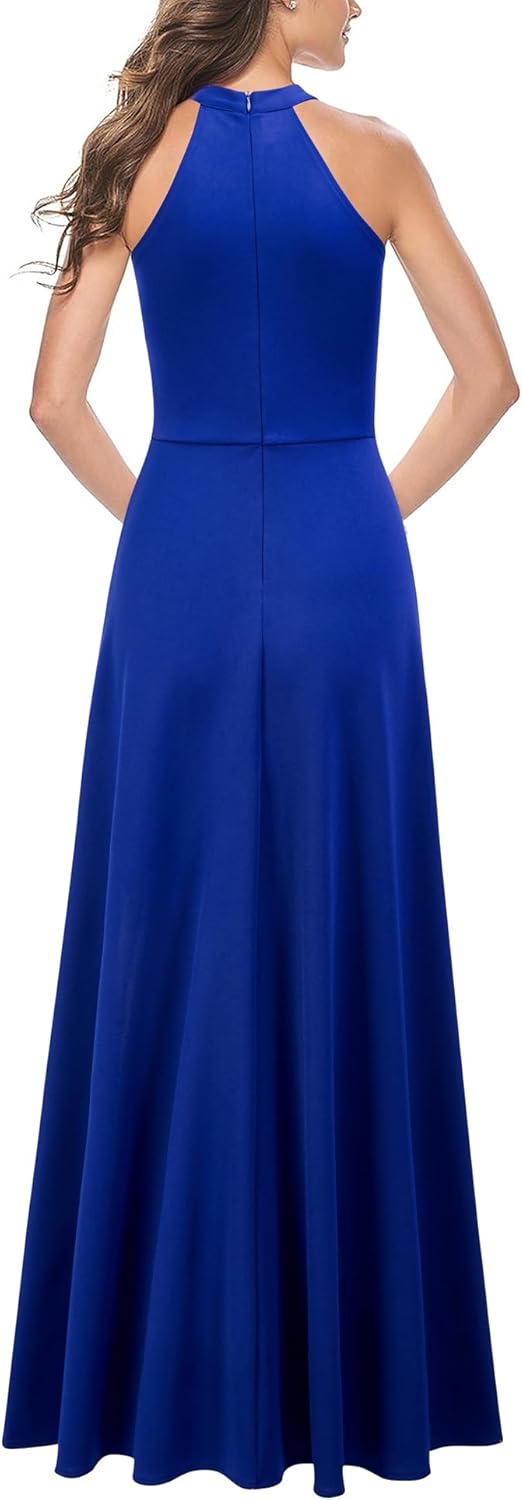 FORTRIC Women Halter Split Formal Party Cocktail Wedding Guest Dress Gown Ruffle