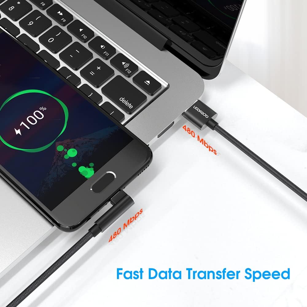 [3 Pack] aceyoon Right Angle USB C 1ft Braided 90 Degree USB C Fast Charger and Data Sync L Shape Type C Powerline Cord Compatible for S10/S9/S8, P30/P20/P10 and More USBC Devices