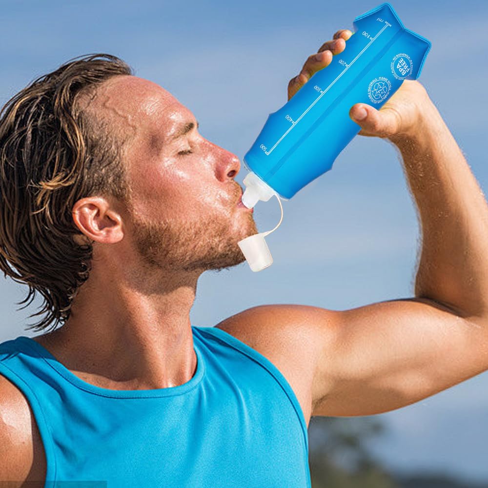 Mineup 2PCS Soft Flask, 500 ML Składana butelka, BPA Darmowe Nawilżanie Butelka, Sportowa Torba Na Wodę, Wielokrotnego Użytku Na Piesze Wycieczki, Bieganie, Backpacking, Maraton