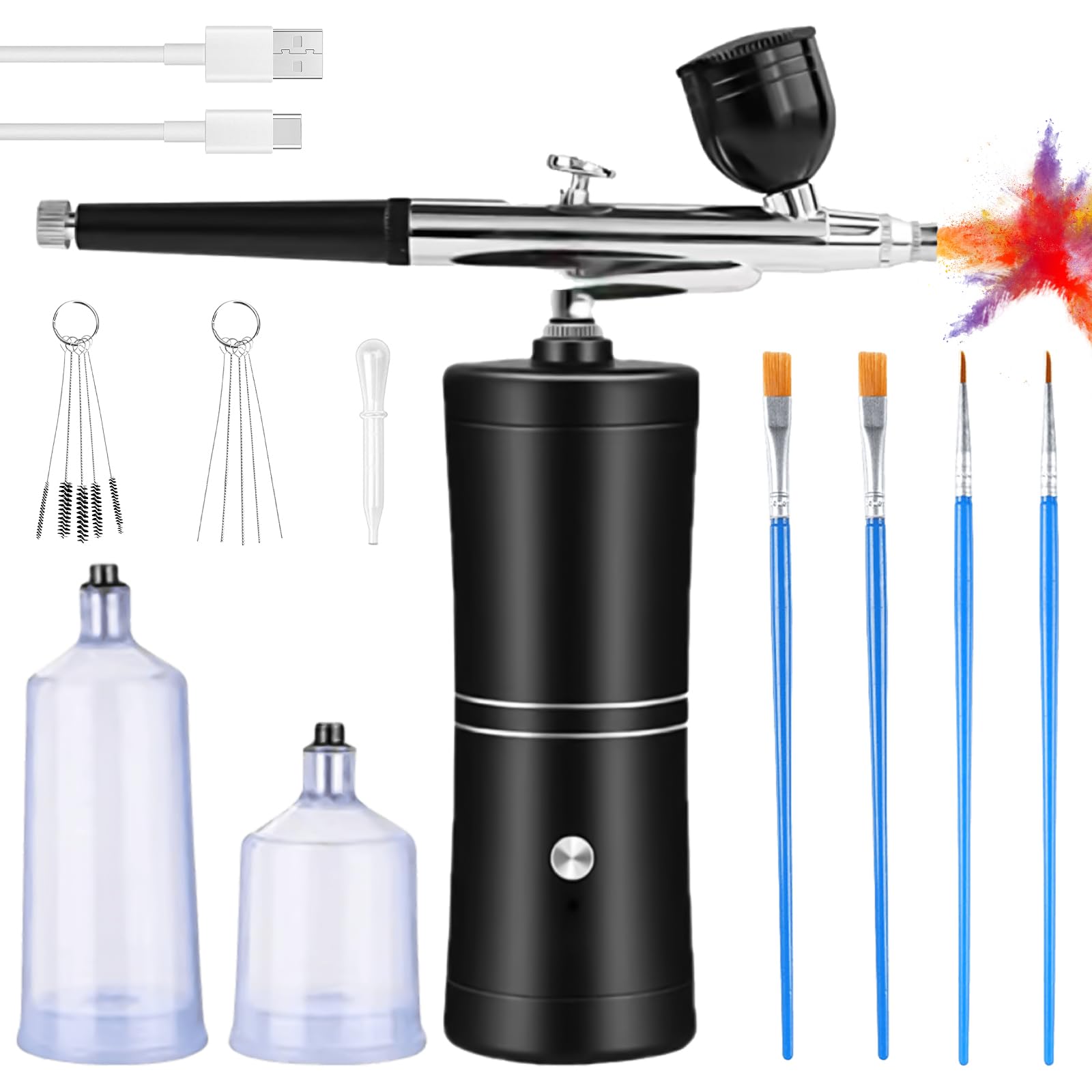 Set aerografo portatile con compressore, pistola a spruzzo per nail design, decorazione torte, arte, trucco, artigianato, modellatura