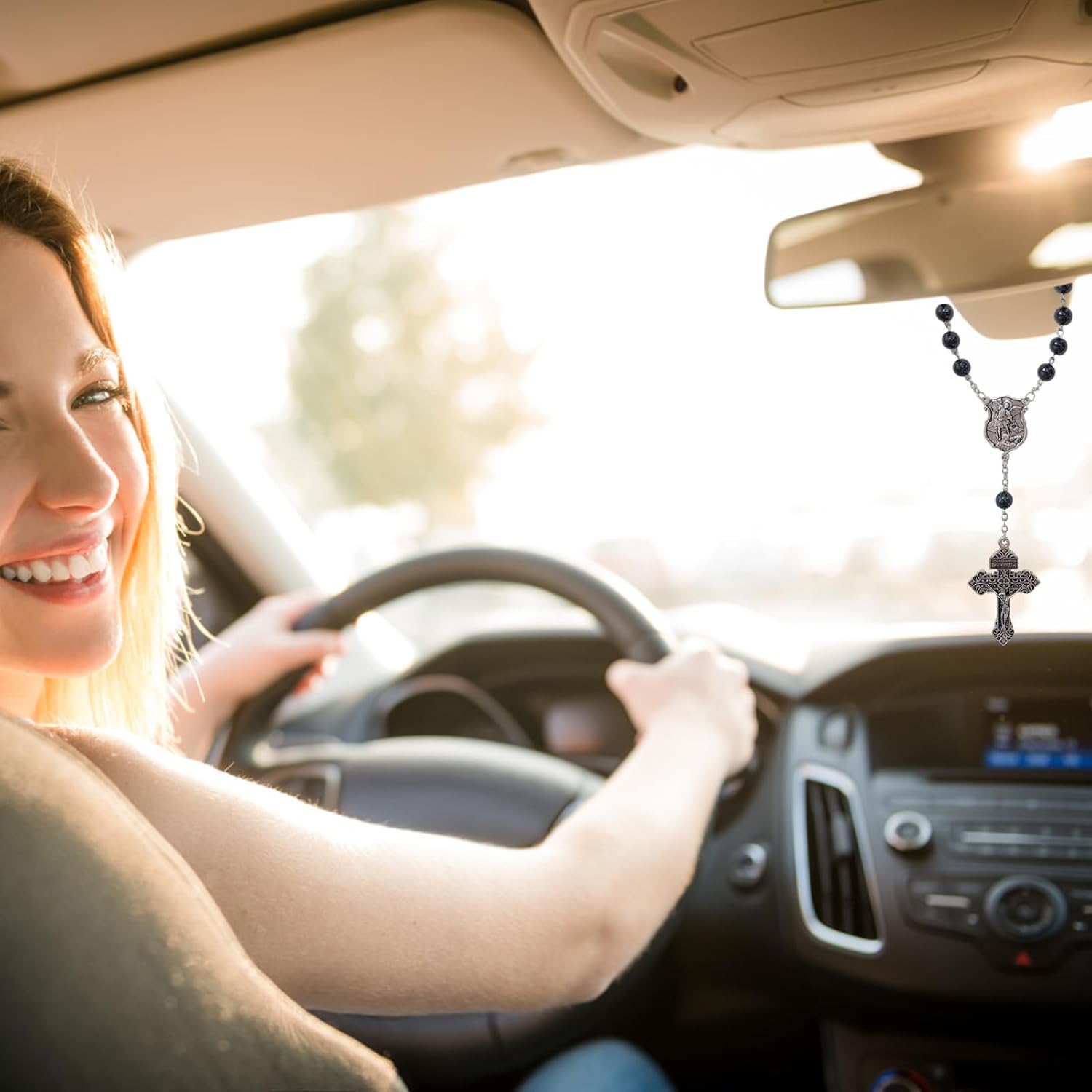 Car Rosary for Rearview Mirror, Catholic Pocket Rosary with St. Michael Medal and Crucifix, Beaded Decade Rosarys for Truck, Car, Travel Protection, Religious Gift for Drivers - Image 5